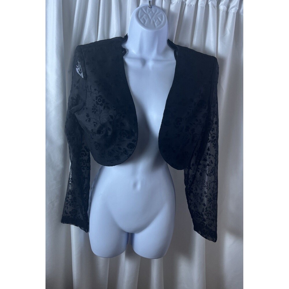 Vintage CDC Evening Women’s Black Flocked Lace Cropped Bolero Jacket Size 8